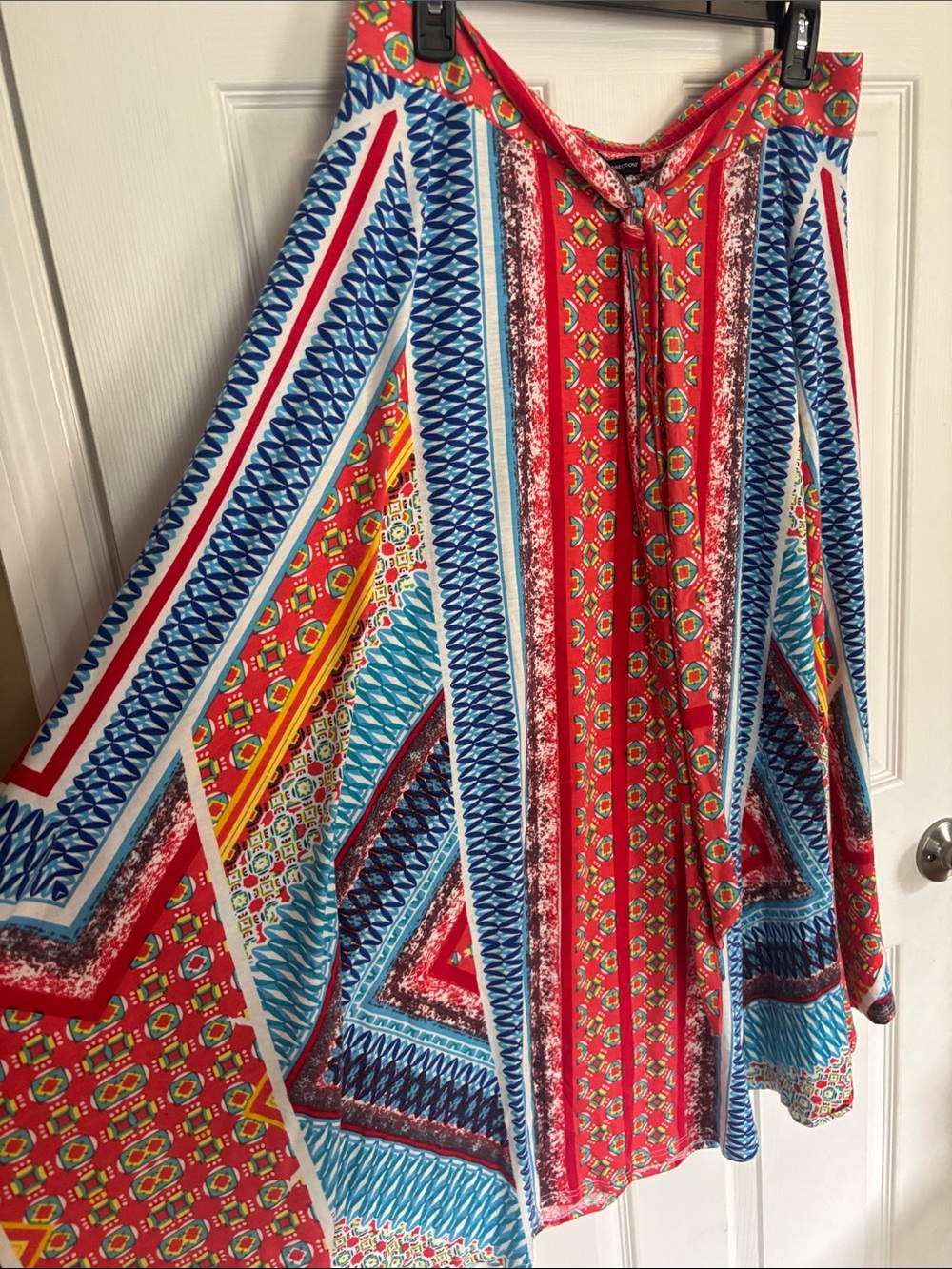 new directions Red, Blue and White A-Line Skirt with Boho Stripe Print
